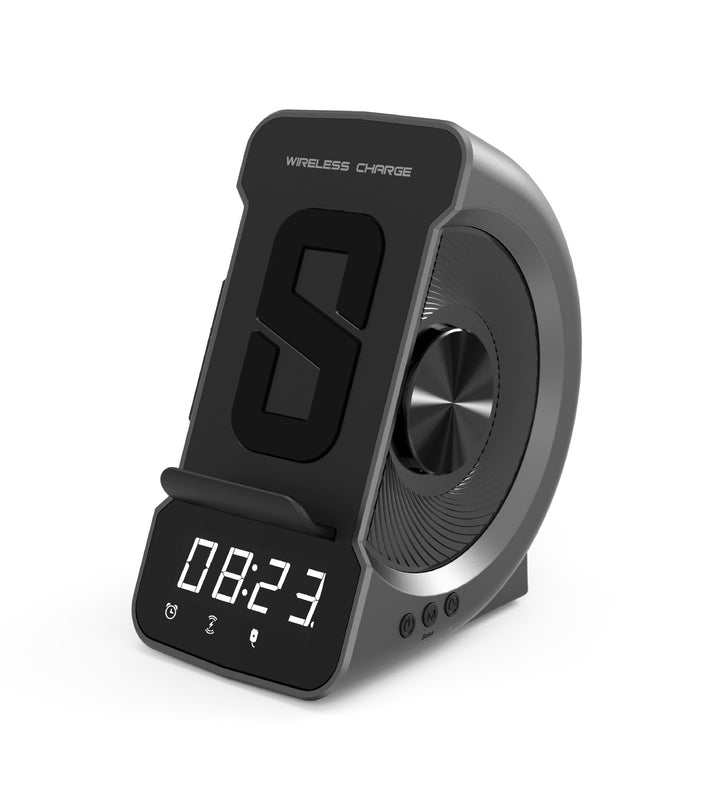 Sleek Tire Wheel Wireless Charger with Bluetooth Clock and Speaker