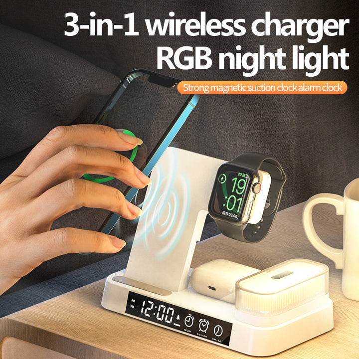 QuadCharge: 4-in-1 Multifunctional Wireless Charger with Alarm Clock & RGB Night Light - ChunkCase