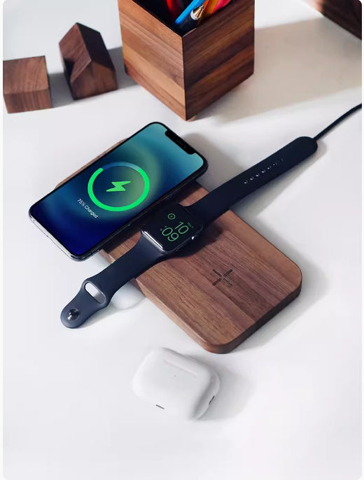 Black Walnut Three-in-One Wireless Charger