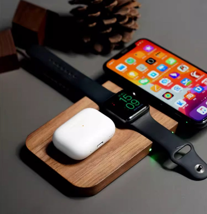 Black Walnut Three-in-One Wireless Charger