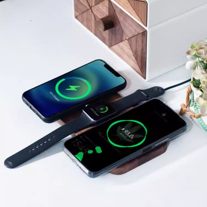 Black Walnut Three-in-One Wireless Charger