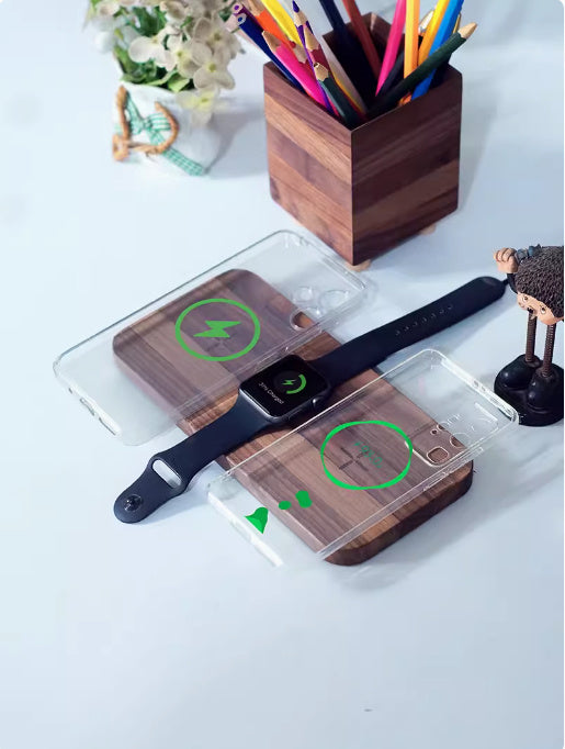 Black Walnut Three-in-One Wireless Charger