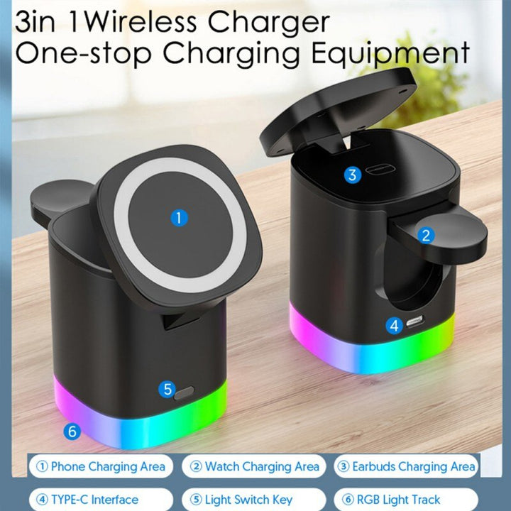 3-in-1 Magnetic Wireless Fast Charger for Apple Devices with Ambient Light - ChunkCase